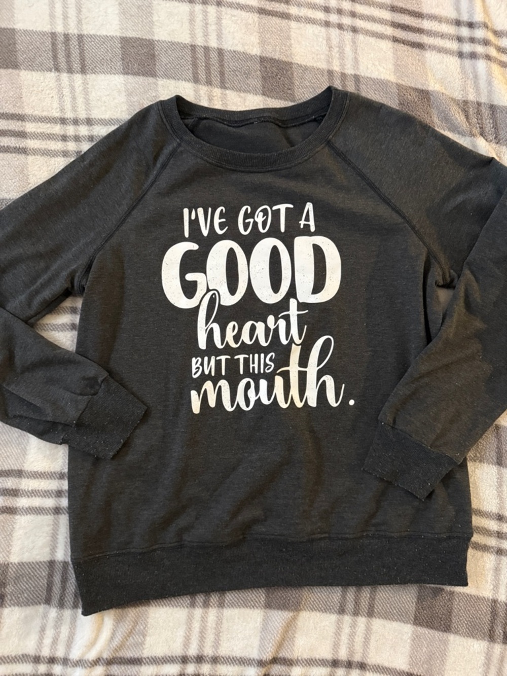 Charcoal Graphic Crewneck Sweatshirt - "I've Got a Good Heart" XL